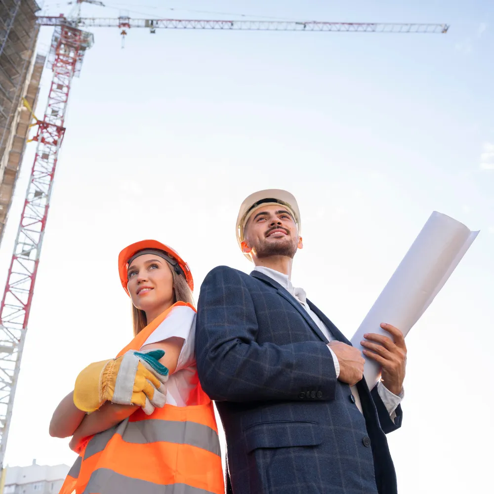 Equipe de engenharia e segurança do trabalho em obra